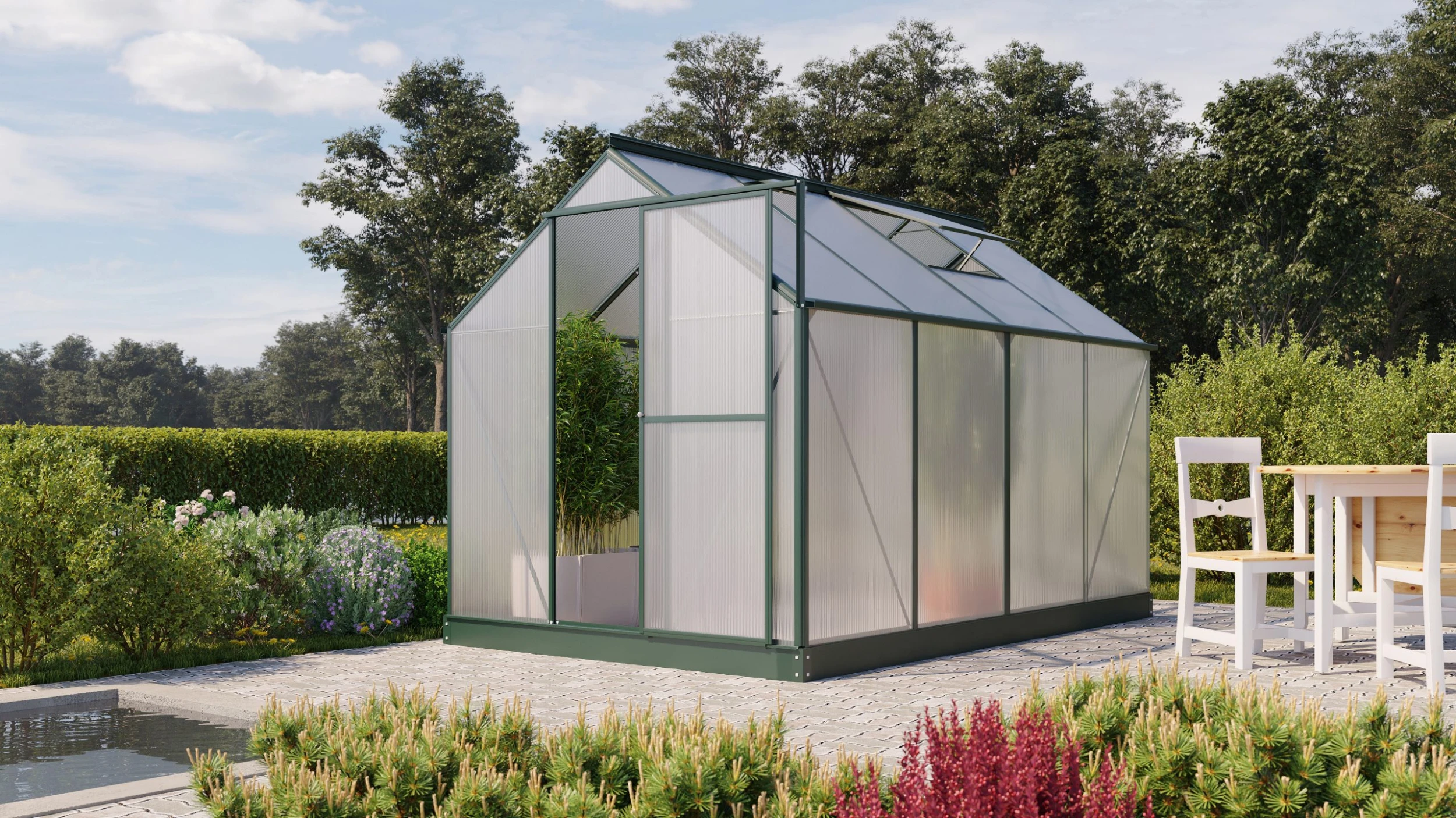 Vitavia Gewächshaus Eos 6000 190 x 302 cm smaragd 6 mm Hohlkammerplatten Vitavia Gewächshaus Eos 6000 190 X 302 Cm Smaragd 6 Mm Hohlkammerplatten -Vitavia Speichern 4005717080952 2495729 scaled