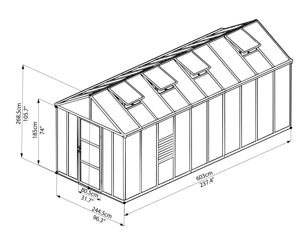 Canopia Gewächshaus Glory 8X20 244,5 x 603 x 268,5 cm Palram Canopia Gewächshaus Glory 8X20 244,5 X 603 X 268,5 Cm -Vitavia Speichern 7290108130164 1