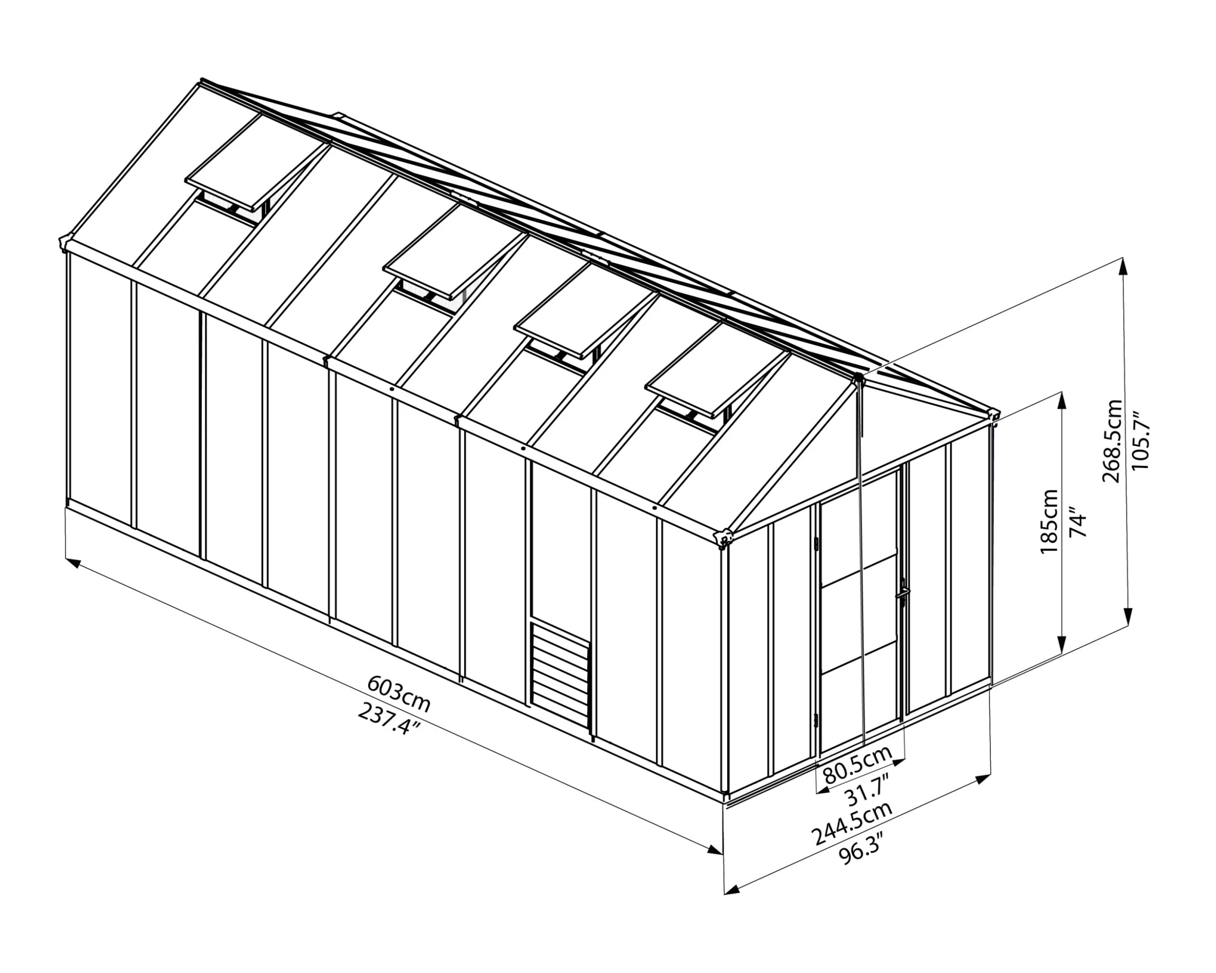 Canopia Gewächshaus Glory 8X20 244,5 x 603 x 268,5 cm Palram Canopia Gewächshaus Glory 8X20 244,5 X 603 X 268,5 Cm -Vitavia Speichern 7290108130164 2132489 scaled